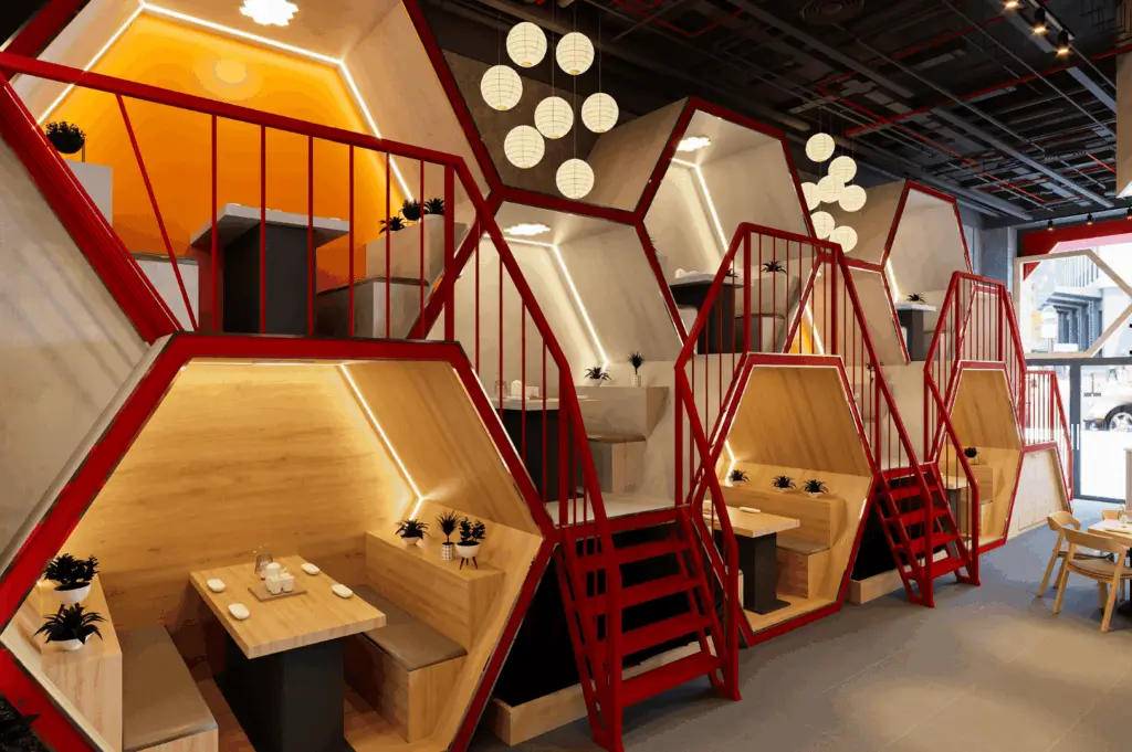 Japanese minimalist interior restaurant design in Singapore showcases innovative restaurant interior design and modern restaurant design principles, blending Singapore restaurant design trends with timeless interior design for smooth operations. The restaurant maximizes space for both cooking and hotel-style dining, featuring wooden tables in hexagonal booths that feel like a contemporary house of art. Designers create a cross‑cultural aesthetic inspired by London and Singapore, offering a warm welcome to customers with thoughtful ideas for the bar, prime location, and unique venue. This inspiration in hospitality merges ambiance and decor to delight guests, bringing life and refined ambience to the service. Spaces cater to family gatherings with appealing layouts that evoke a sense of calm, offering tips to plan for offices or brand identity in design. The booths invite guests to relax and reflect, serving as standout projects for galleries on accessibility and the journey of inclusive design. Dim lighting enhances functionality, while details in architecture connect to nature through plants and efficient operations like ventilation. Each instance achieves balance and flow, using materials to opt for form that rivals the world's best—encouraging visitors to visit and spark the appetite. Thoughtful ramps show understanding of mistakes to avoid for disabilities, preventing delays in kitchen workflow. This important approach creates the ideal blend of comfort for staff and an open place for all.